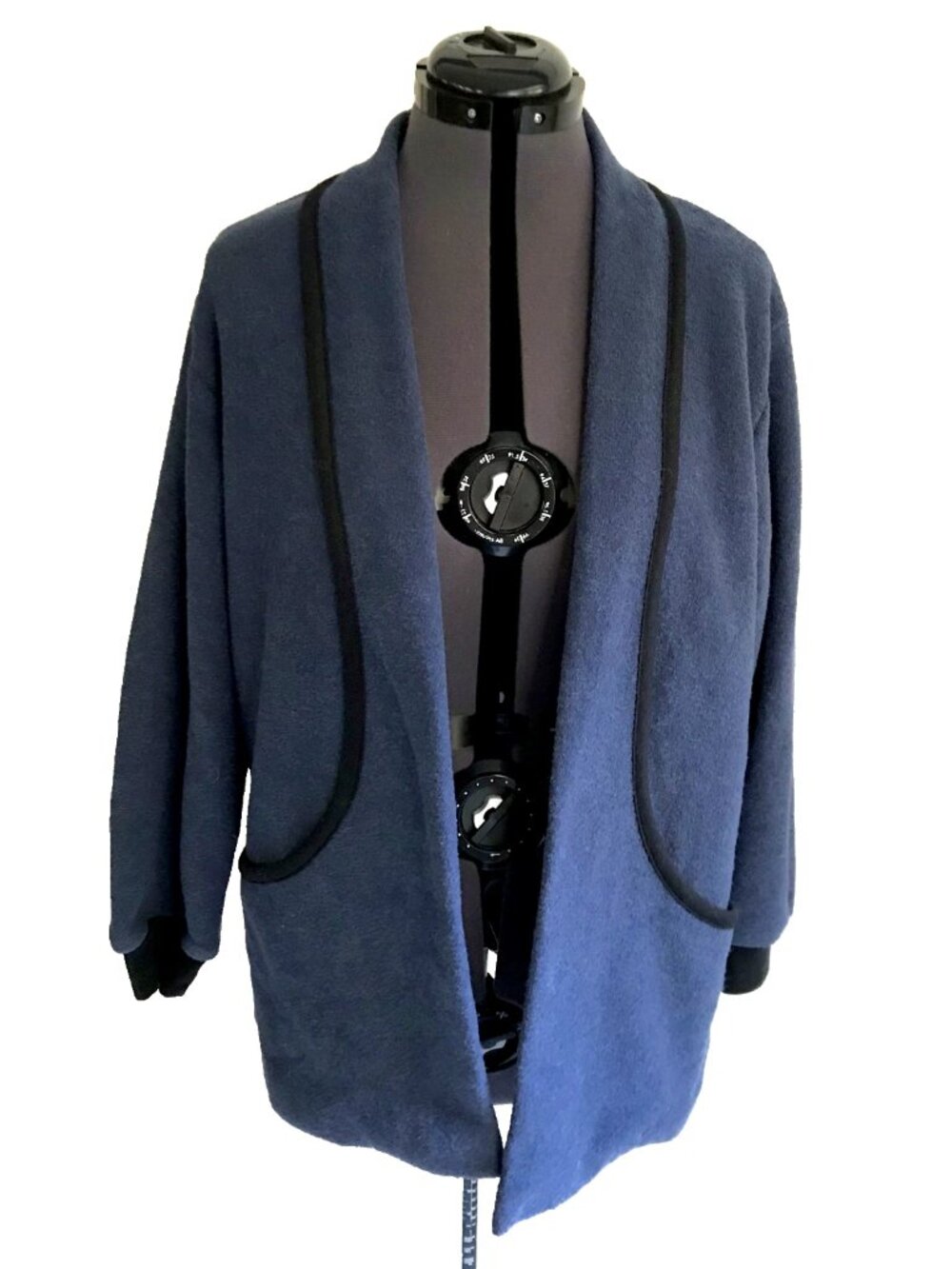 Vintage Willow Ridge Open Front Fleece Jacket Cardigan, Slate Blue, Size Medium